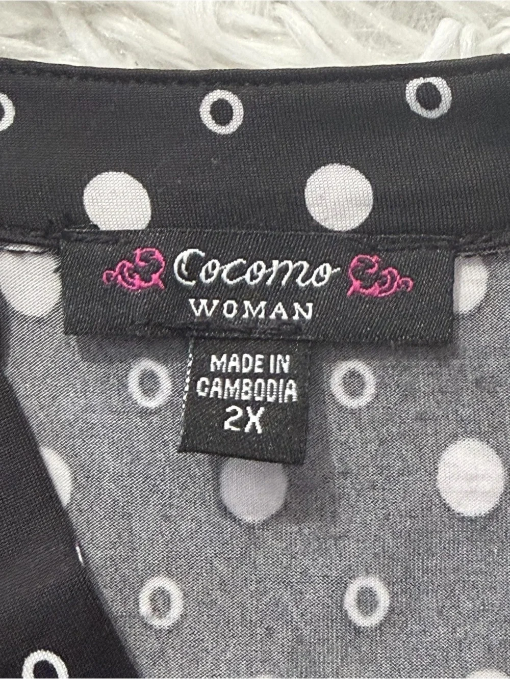 Cocomo Womens 2X Top Black White Dot Print 3/4 Sleeve Office Casual Stretch
